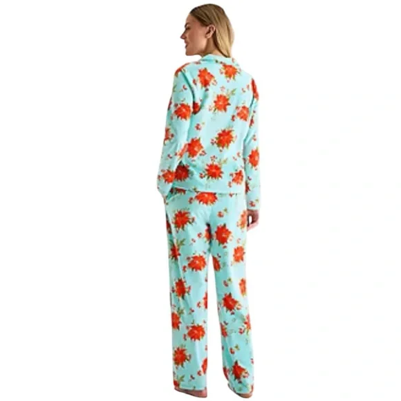 ADONNA Aqua Poinsettia Pajama Set in Aqua/Red Size Large -- NWOT - Picture 2 of 5